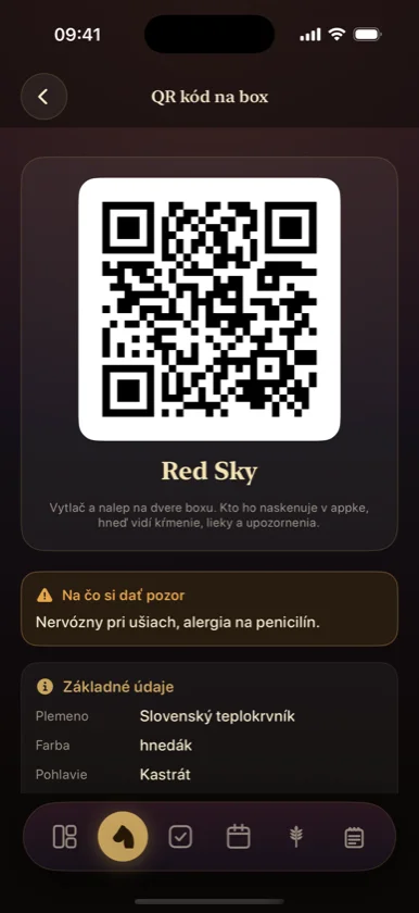 QR kód na box pre koňa Red Sky